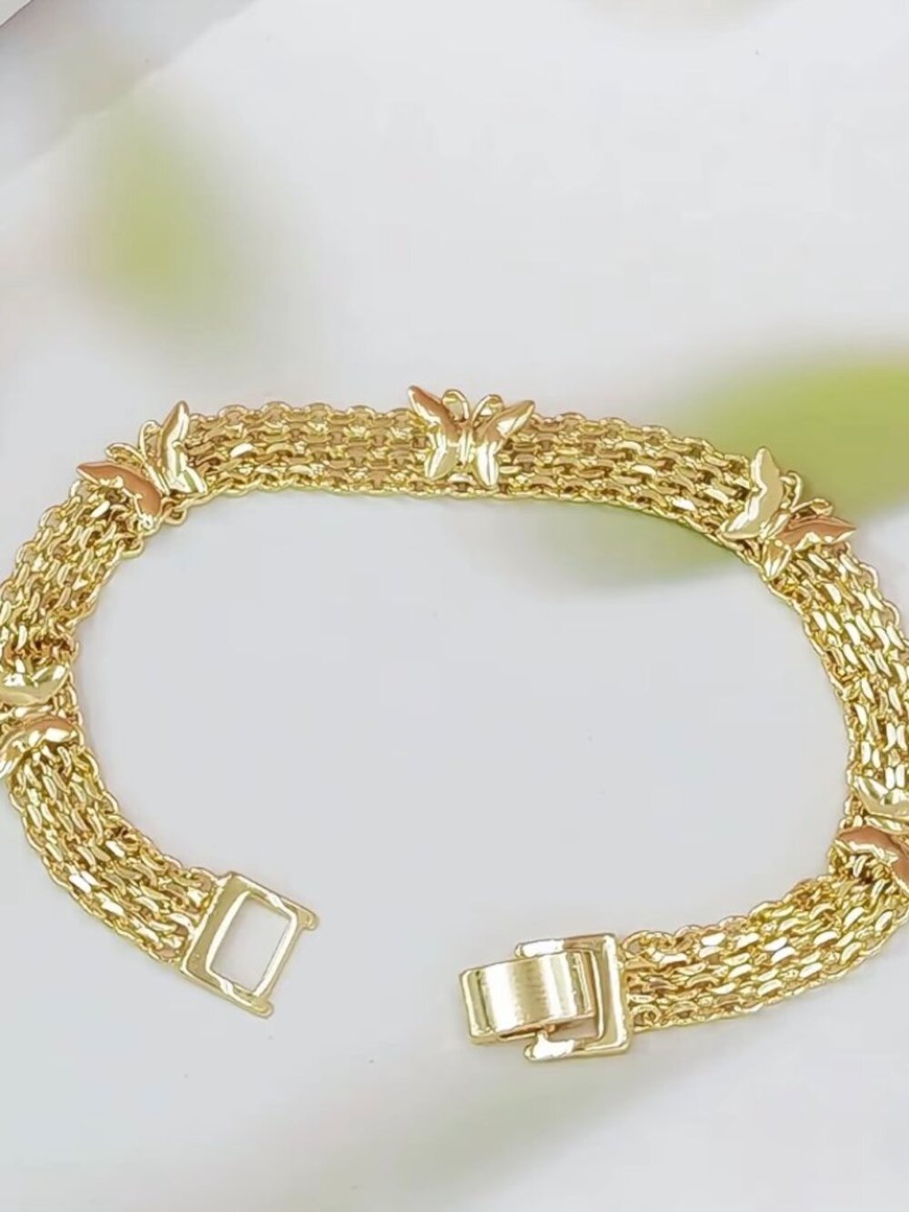 ✨ 14K Gold Plated Butterfly Mesh ID Link Bracelet | 8" Tarnish-Resistant Daily W